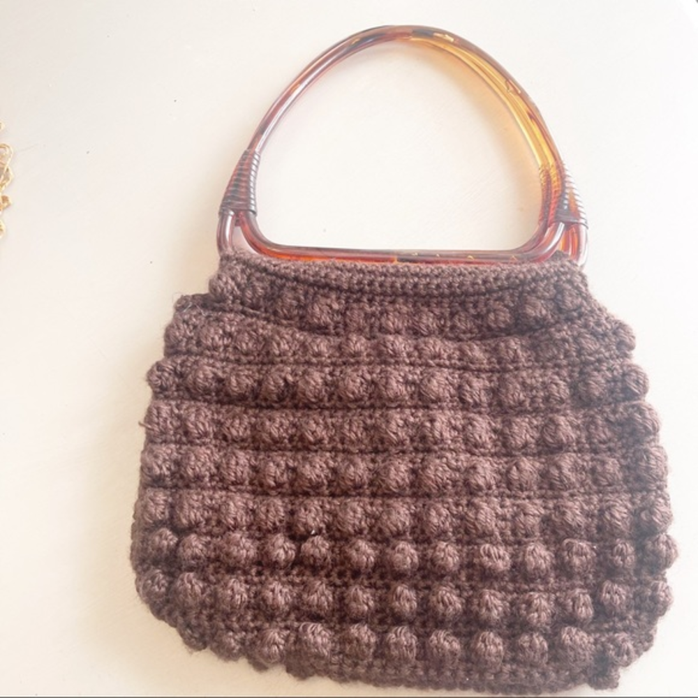 Vintage‎ Amber Acrylic Handle Yarn Purse Granny Core